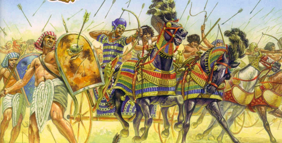 Фараон на боевой колеснице в бою