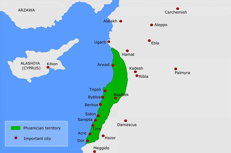Древняя Финикия занимала область нынешних государств Ливана, Израиля и Сирии. 