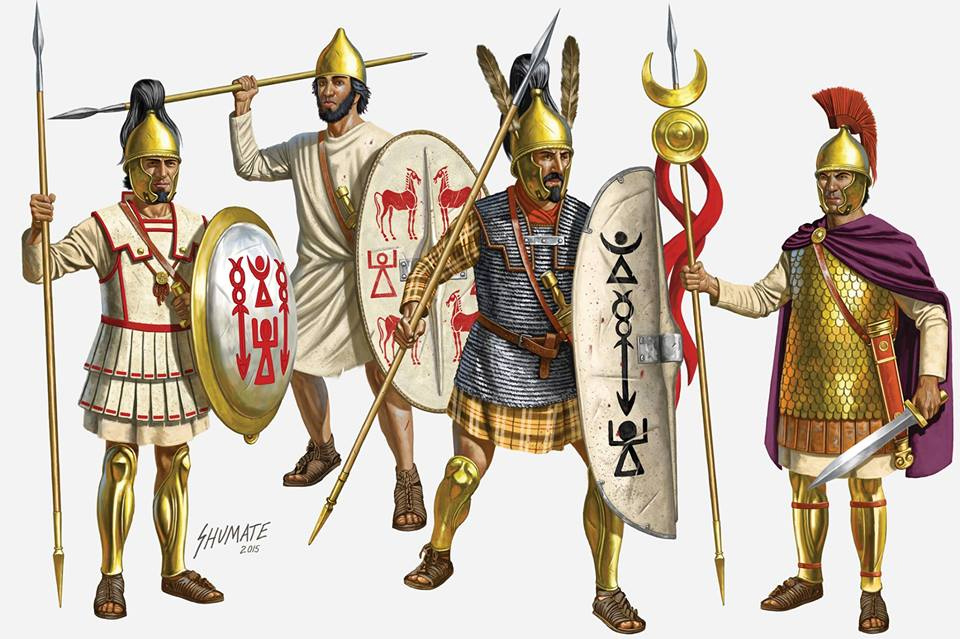 Пехотинцы армии Карфагена времен пунических воин - хорошо заметно смешение эллинистического и римского стилей