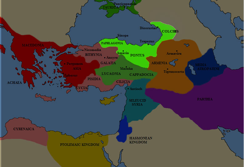 Карта Понтийского царства в III веке до н.э. (севернее, в районе Крыма - Боспорское царство, в то время - часть Понта)