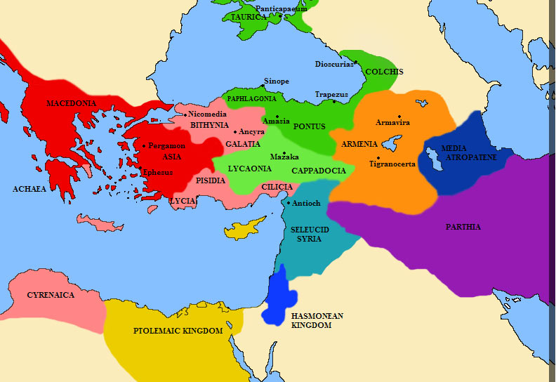 Карта эллинистических государств Малой Азии (территория современной Турции) в  III веке до нашей эры