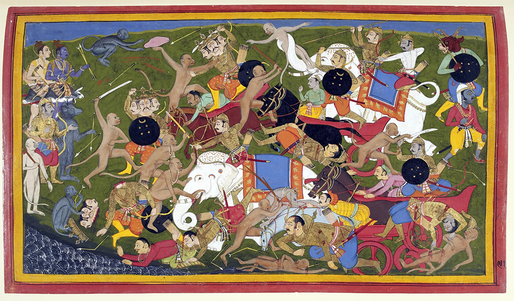 Одна из сцен классического индийского эпоса - война с обезьянами под предводительством обезьяньего царя  Ханумана