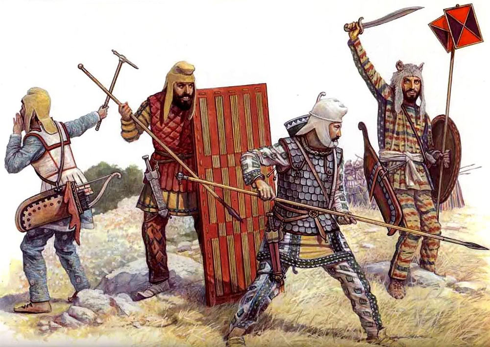 Персидская пехота - легкий пехотинец с топором-клевцом, «линейная пехота», фалангист и знаменосец