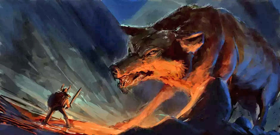 Чудовищный волк Фенрир - порождение аса Локи и великанши Ангрбоды