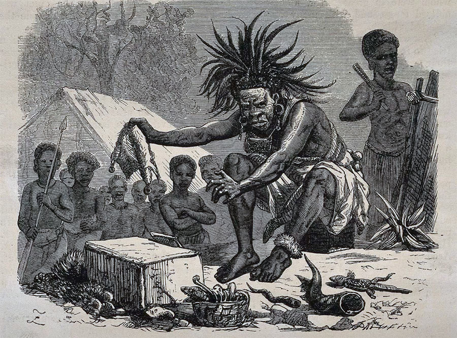 Африканский шаман исполняет ритуал изгнания демона. Вряд ли шаманы эпохи неолита использовали более прогрессивные техники