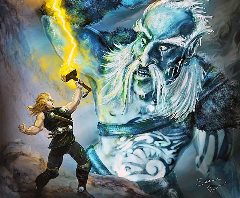 Бог грома Тор сражается с ледяным великаном - классический сюжет скандинавский преданий