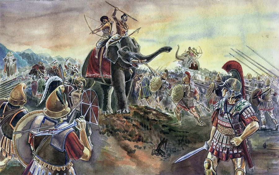 Сражение индусов и македонян вовремя похода Александра Македонского в Индию