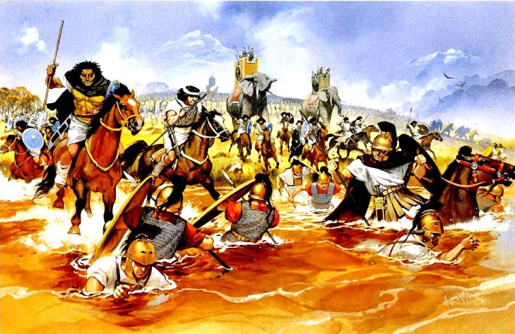 Сражение на реке Треббия в 218 г. до н.э., нумидийская конница преследует римских пехотинцев
