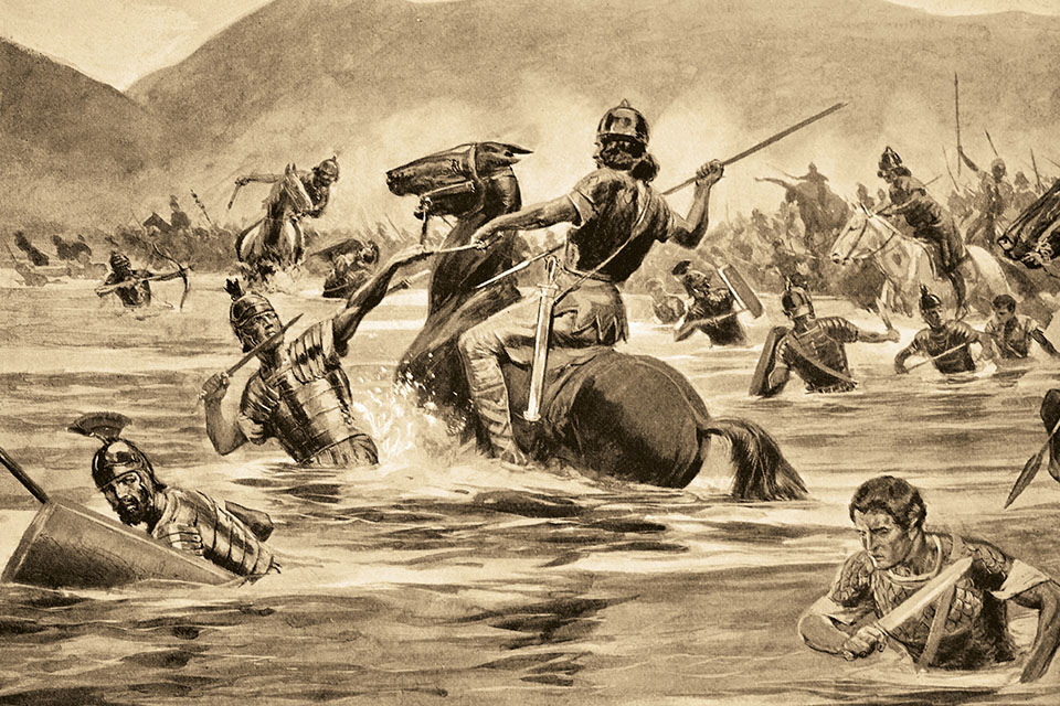 Конница преследует римлян Схема разгрома римского войска у Тразименского озера. Многие солдаты в тот день утонули, а не были убиты