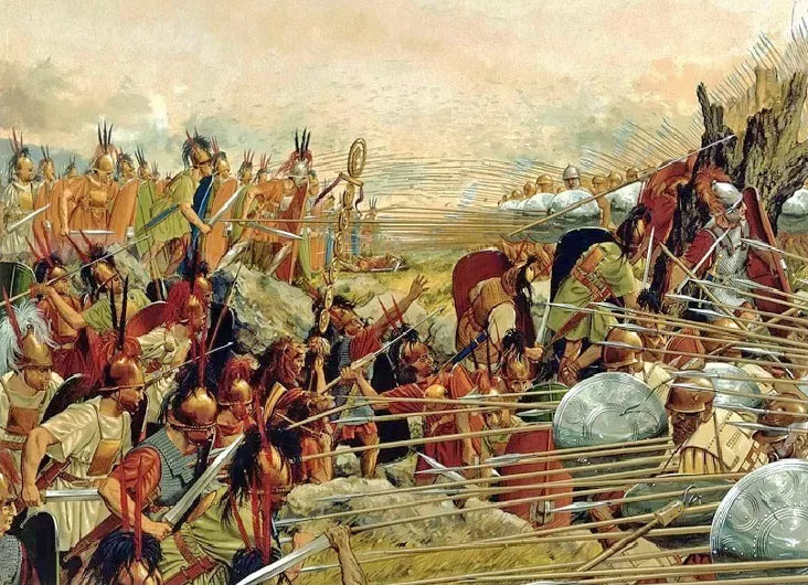 Сцена боя между римлянами и македонянами при Киноскефалах в 197 г до н.э., в представлении художника