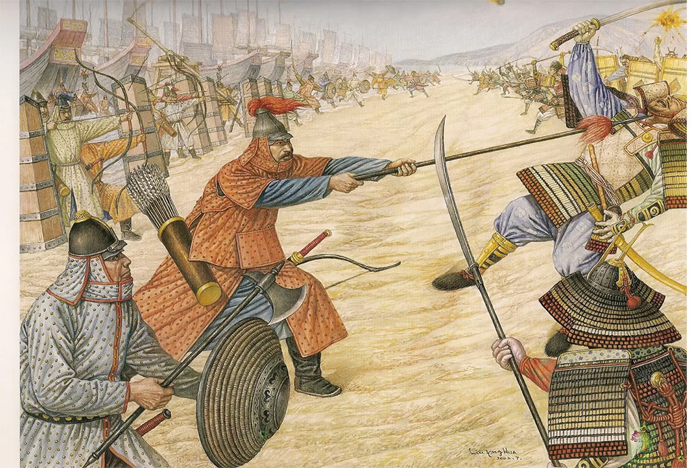 Сражение морского десанта монголов и японских самураев на побережье Японии